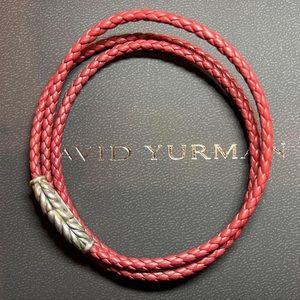 DAVID YURMAN- Sterling Silver Leather Mens Chevron Triple-Wrap Bracelet Red.